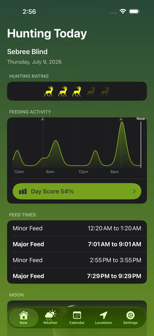 Solunar Best Hunting Times main screen