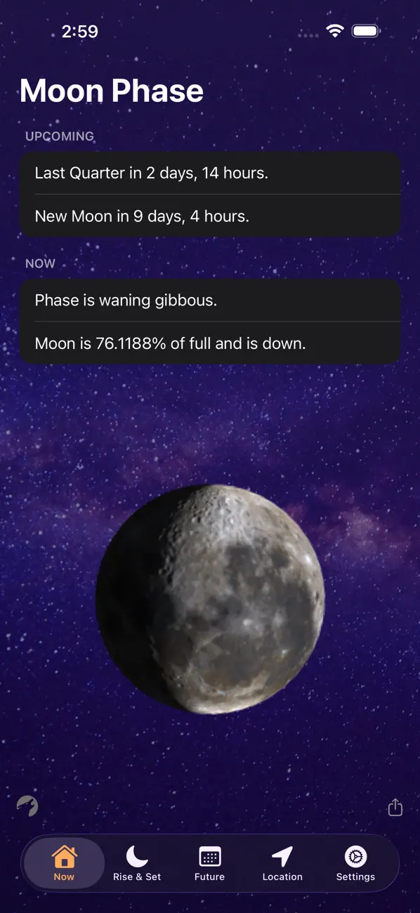 Moon Phase Calendar Plus main screen